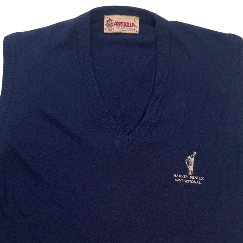 Antigua Harvey Penick Invitational Golf Sweater Vest Navy Blue Mens‎ Large USA